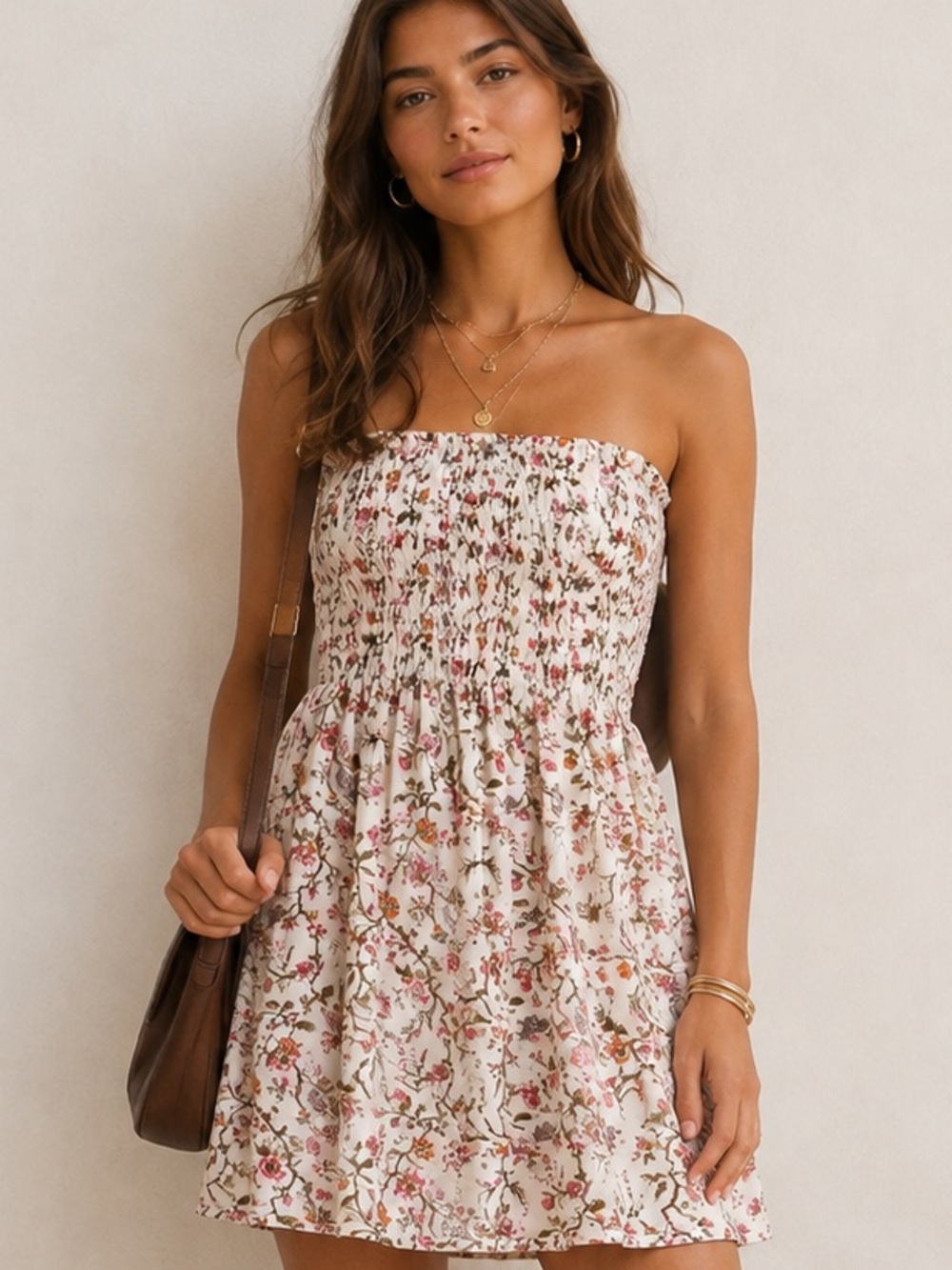 Raviya Floral Strapless Dress with Smocked Top / Pink, Lavender, Olive Floral
